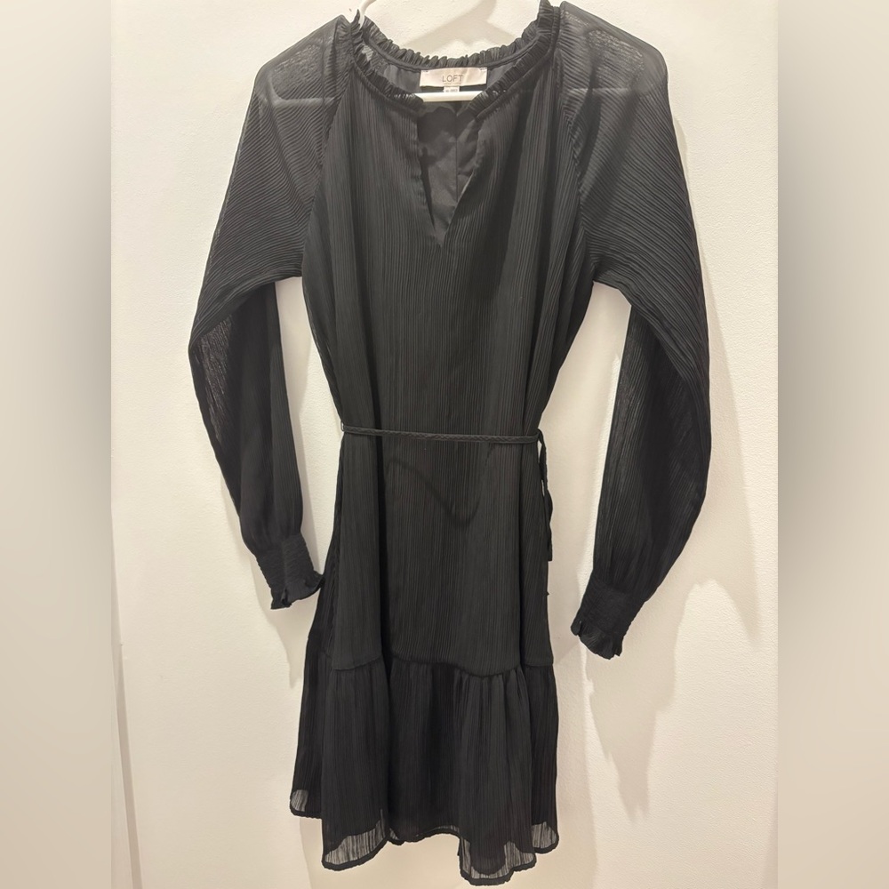 LOFT Black Ruffled Long Sleeve Dress